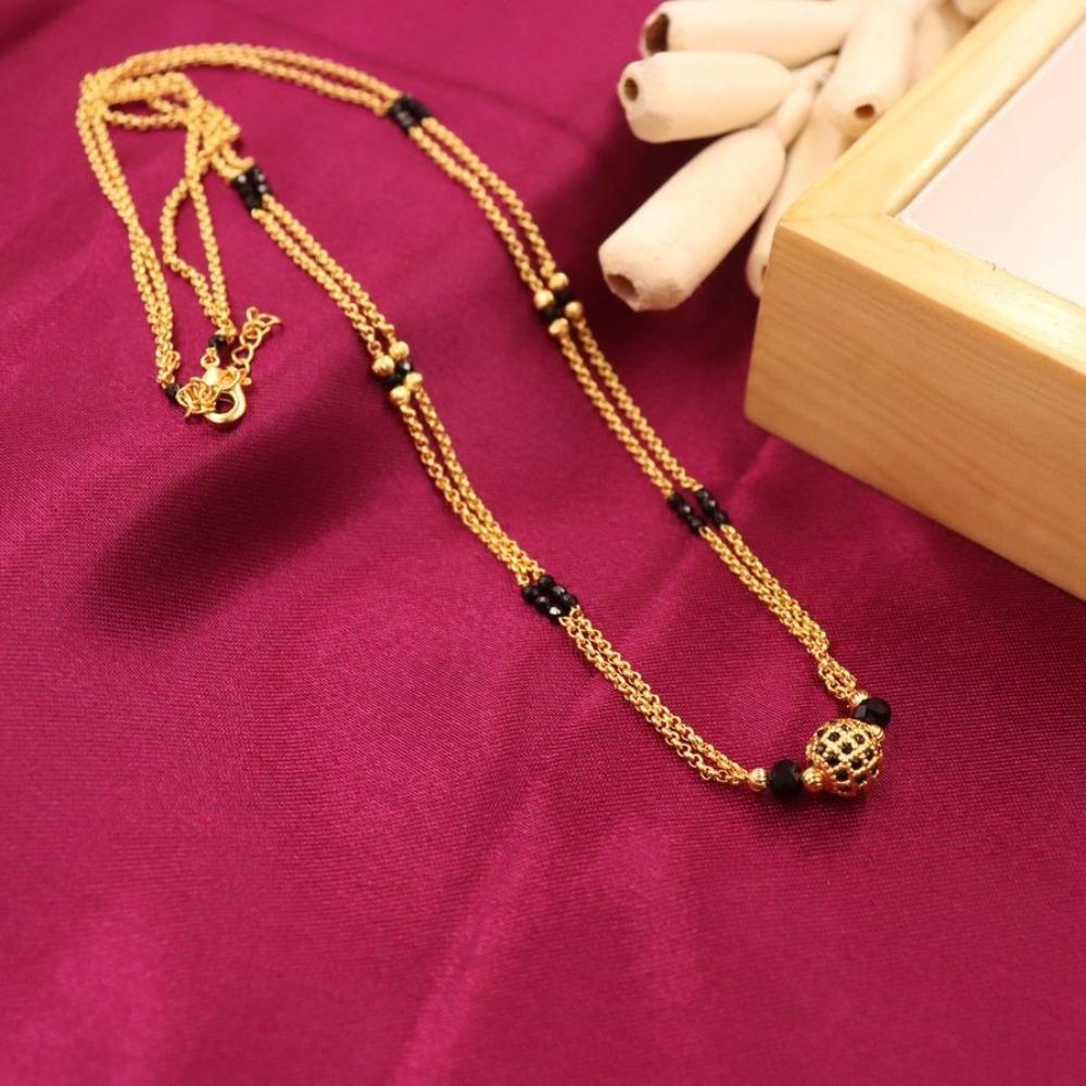 HR Sales Premium Quality Micro Gold Plated Austrian Stone And Black Beads Mangalsutra