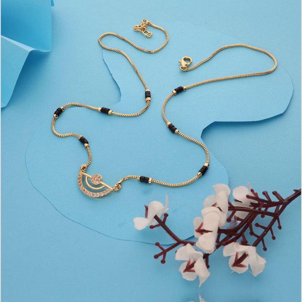 HR Sales Premium Quality Micro Gold Plated Austrian Stone And Black Beads Mangalsutra