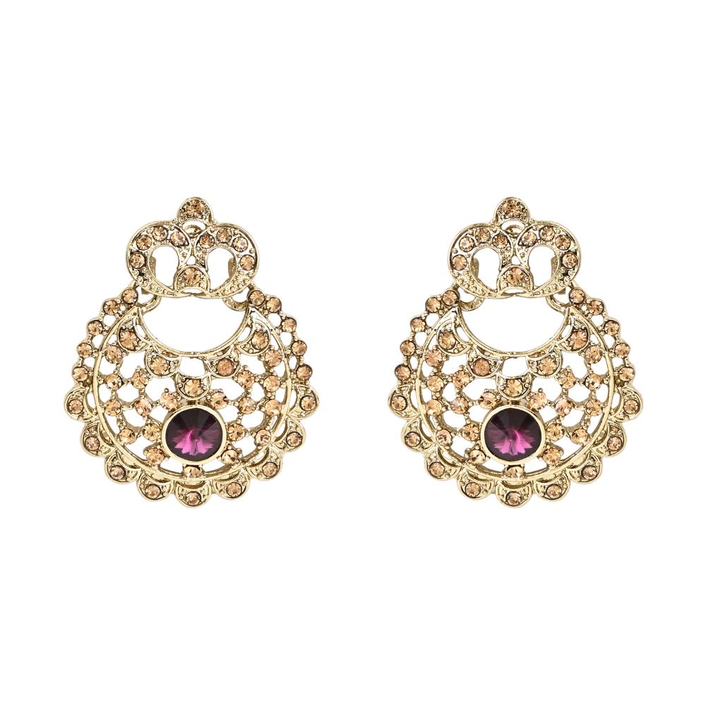 Etnico Gold Plated Traditional Design Stone Work Choker Necklace Jewellery Set With Chandbali Earring & Maang Tikka For Women/Girls (M4171FLWi)
