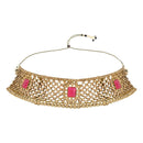 Etnico Gold Plated Traditional Design Stone Work Choker Necklace Jewellery Set With Chandbali Earring & Maang Tikka For Women/Girls (M4172FLQ)