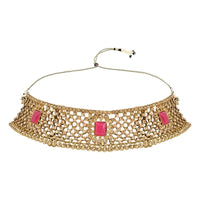 Etnico Gold Plated Traditional Design Stone Work Choker Necklace Jewellery Set With Chandbali Earring & Maang Tikka For Women/Girls (M4172FLQ)