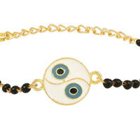 Etnico Gold Plated Traditional Adjustable Black Beads Mangalsutra Bracelet with White Pendant for Women (MB001B)
