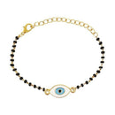 Etnico Gold Plated Traditional Adjustable Black Beads Mangalsutra Bracelet with White Pendant for Women (MB002B)