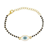 Etnico Gold Plated Traditional Adjustable Black Beads Mangalsutra Bracelet with White Pendant for Women (MB002B)