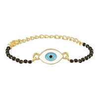 Etnico Gold Plated Traditional Adjustable Black Beads Mangalsutra Bracelet with White Pendant for Women (MB002B)