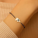 Etnico Gold Plated Traditional Adjustable Black Beads Mangalsutra Bracelet with White Pendant for Women (MB005B)