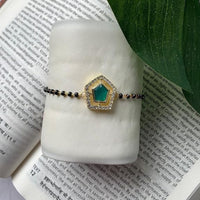 Etnico Gold Plated Traditional Adjustable Black Beads Mangalsutra Bracelet with White Pendant for Women (MB007G)