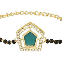 Etnico Gold Plated Traditional Adjustable Black Beads Mangalsutra Bracelet with White Pendant for Women (MB007G)