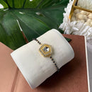 Etnico Gold Plated Traditional Adjustable Black Beads Mangalsutra Bracelet with White Pendant for Women (MB007W)