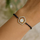 Etnico Gold Plated Traditional Adjustable Black Beads Mangalsutra Bracelet with White Pendant for Women (MB007W)