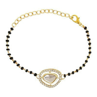 Etnico Gold Plated Traditional Adjustable Black Beads Mangalsutra Bracelet with White Pendant for Women (MB009W)