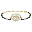 Etnico Gold Plated Traditional Adjustable Black Beads Mangalsutra Bracelet with White Pendant for Women (MB009W)