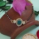 Etnico Gold Plated Traditional Adjustable Black Beads Mangalsutra Bracelet with White Pendant for Women (MB010G)