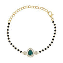 Etnico Gold Plated Traditional Adjustable Black Beads Mangalsutra Bracelet with White Pendant for Women (MB010G)