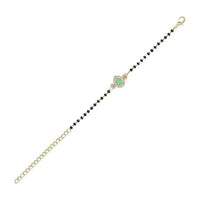 Etnico Gold Plated Traditional Adjustable Black Beads Mangalsutra Bracelet with White Pendant for Women (MB010Min)