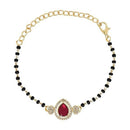 Etnico Gold Plated Traditional Adjustable Black Beads Mangalsutra Bracelet with White Pendant for Women (MB010Q)