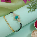 Etnico Gold Plated Traditional Adjustable Black Beads Mangalsutra Bracelet with White Pendant for Women (MB010Sb)