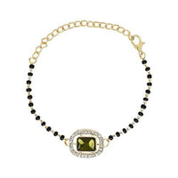 Etnico Gold Plated Traditional Adjustable Black Beads Mangalsutra Bracelet with White Pendant for Women (MB013Mh)
