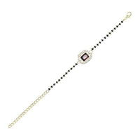 Etnico Gold Plated Traditional Adjustable Black Beads Mangalsutra Bracelet with White Pendant for Women (MB013Wi)