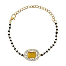 Etnico Gold Plated Traditional Adjustable Black Beads Mangalsutra Bracelet with White Pendant for Women (MB013Y)