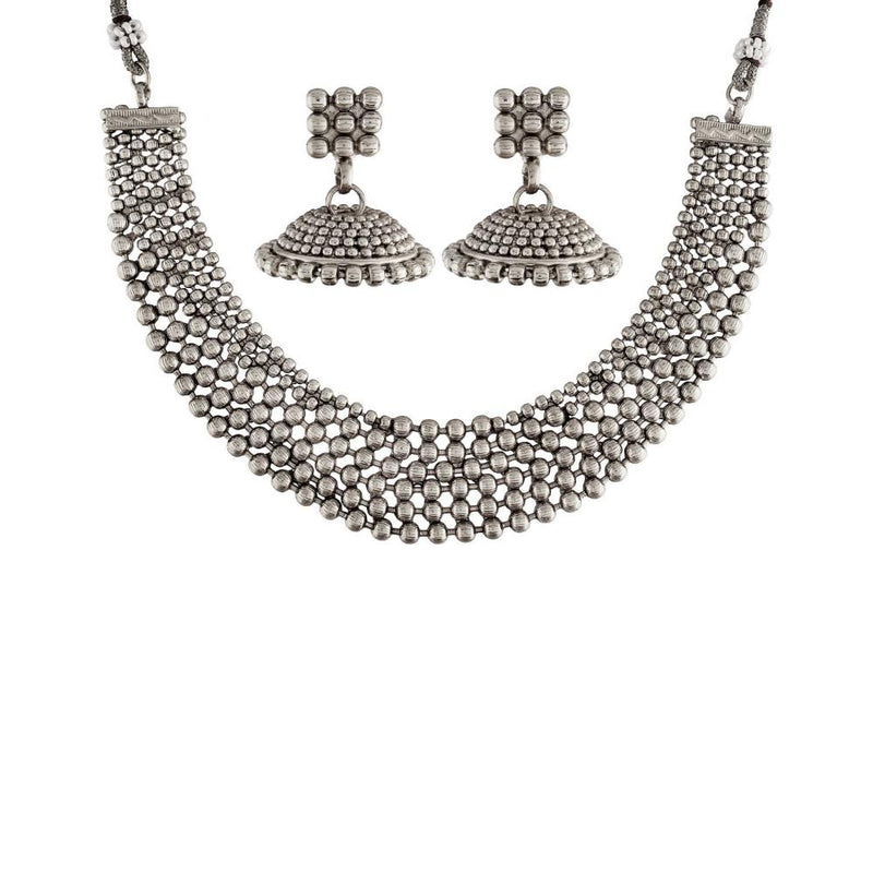 Etnico Ethnic Oxidized Plated Traditional Style Choker Necklace Jewellery Set for Women/Girls (MC086OX)
