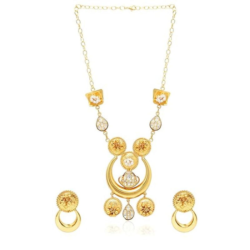 Etnico Gold Plated Antique Long Necklace Jewellery Set with Earrings for Women & Girls(MC093FL)