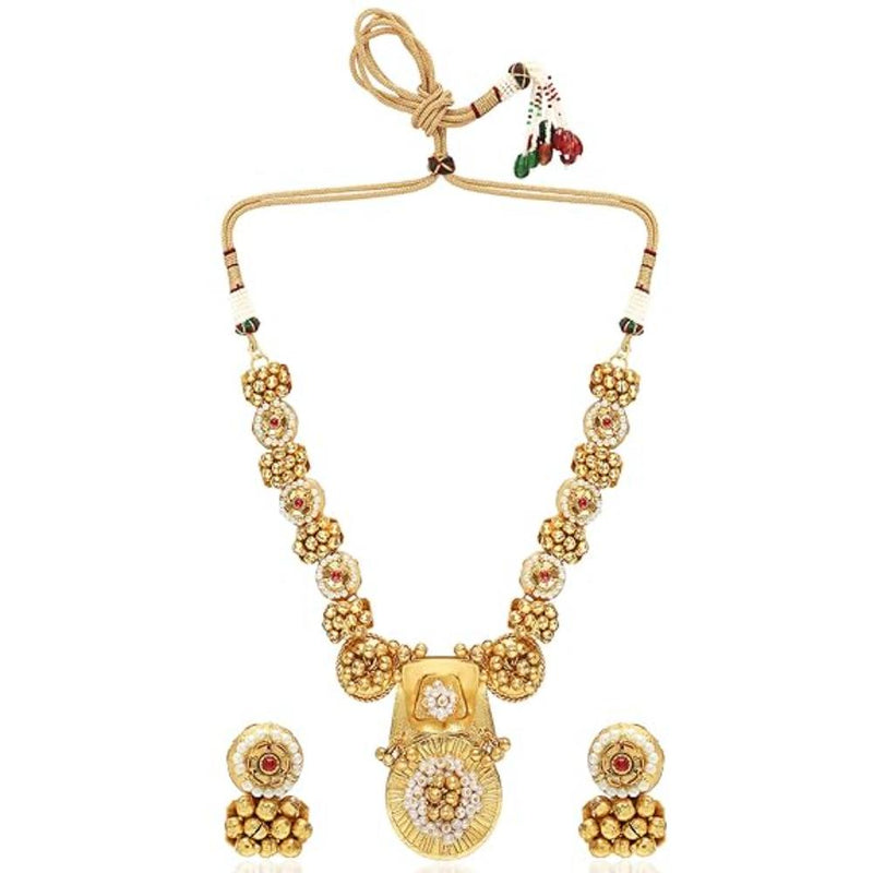 Etnico Gold Plated Antique Long Necklace Jewellery Set with Earrings for Women & Girls(MC095FL)