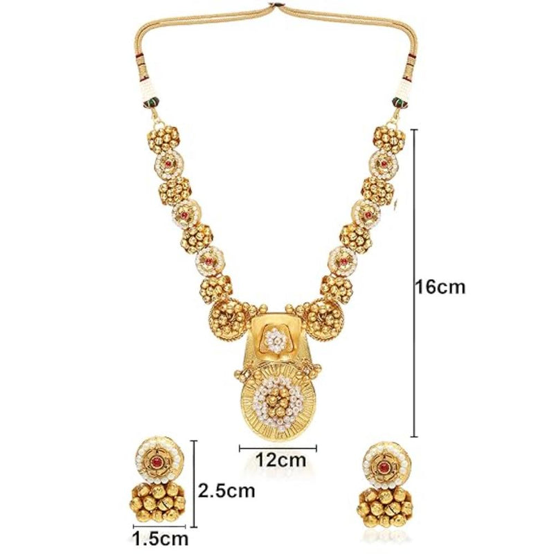 Etnico Gold Plated Antique Long Necklace Jewellery Set with Earrings for Women & Girls(MC095FL)
