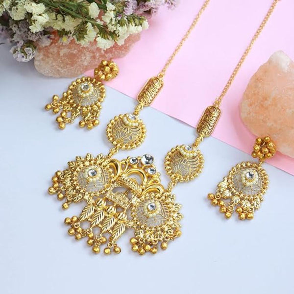Etnico Gold Plated Antique Long Necklace Jewellery Set with Earrings for Women & Girls(MC096FL)