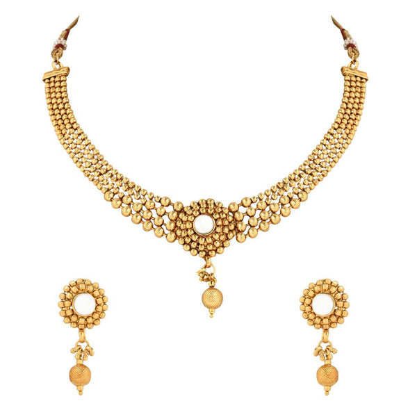 Etnico Gold Plated Traditional Style Choker Necklace Jewellery Set for Women/Girls (MC101W)
