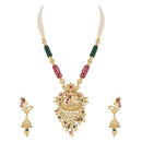 Etnico Gold Plated Traditional Temple Brass Long Pearl Necklace & Jhumki Earrings Set For Women (MC127QG)