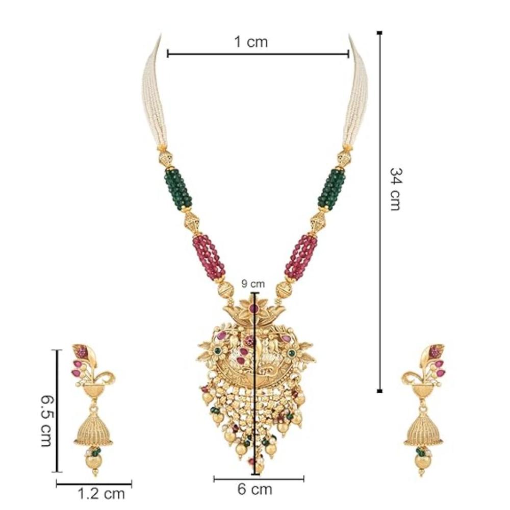 Etnico Gold Plated Traditional Temple Brass Long Pearl Necklace & Jhumki Earrings Set For Women (MC127QG)