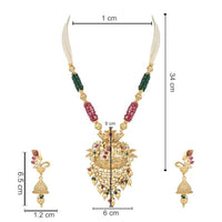 Etnico Gold Plated Traditional Temple Brass Long Pearl Necklace & Jhumki Earrings Set For Women (MC127QG)