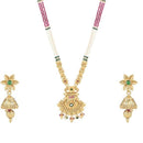 Etnico Gold Plated Traditional Temple Brass Long Pearl Necklace & Jhumki Earrings Set For Women (MC129QG)