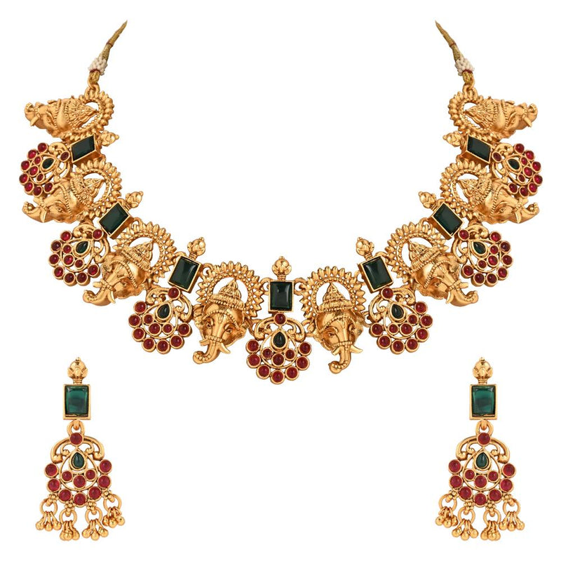 Etnico Gold Plated Traditional Temple Choker Necklace Jewellery With Earrings Set for Women/Girls (MC133FL)