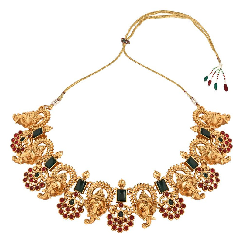 Etnico Gold Plated Traditional Temple Choker Necklace Jewellery With Earrings Set for Women/Girls (MC133FL)