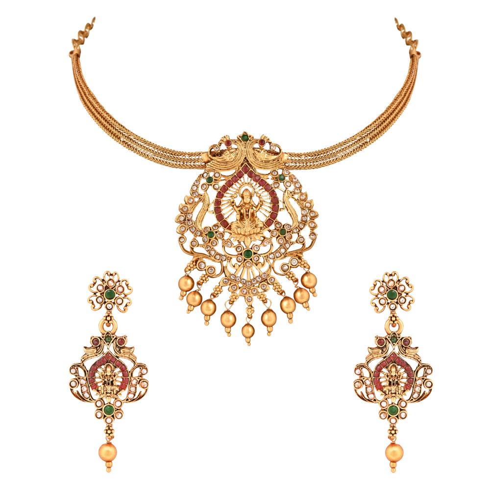 Etnico Gold Plated Traditional Temple Choker Necklace Jewellery With Earrings Set for Women/Girls (MC134FL)