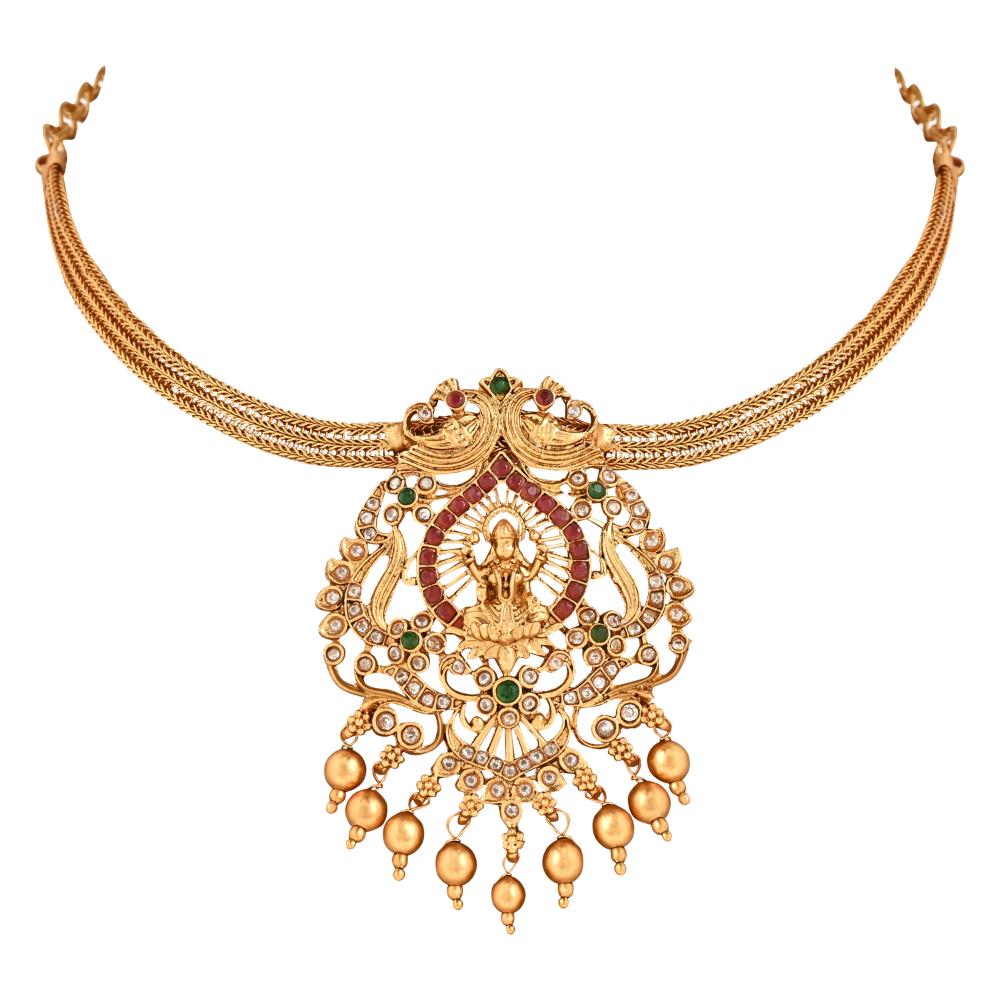 Etnico Gold Plated Traditional Temple Choker Necklace Jewellery With Earrings Set for Women/Girls (MC134FL)