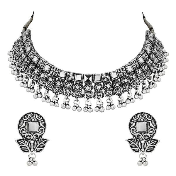 Etnico Ethnic Silver Oxidized Traditional Afghani Choker Necklace Jewellery Set for Women (MC135OX)
