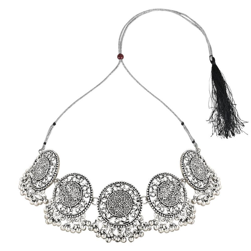 Etnico Ethnic Silver Oxidized Traditional Afghani Choker Necklace Jewellery Set for Women (MC136OX)