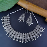 Etnico Ethnic Silver Oxidised Traditional Afghani Choker Necklace With Earrings And Maang Tikka Jewellery Set for Women And Girls (MC137OX)