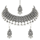 Etnico Ethnic Silver Oxidised Traditional Afghani Choker Necklace With Earrings And Maang Tikka Jewellery Set for Women And Girls (MC137OX)