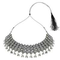 Etnico Ethnic Silver Oxidised Traditional Afghani Choker Necklace With Earrings And Maang Tikka Jewellery Set for Women And Girls (MC137OX)