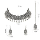 Etnico Ethnic Silver Oxidised Traditional Afghani Choker Necklace With Earrings And Maang Tikka Jewellery Set for Women And Girls (MC137OX)