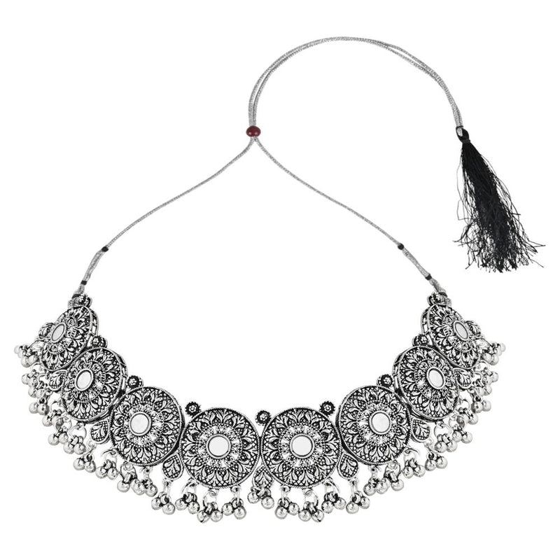Etnico Ethnic Silver Oxidized Traditional Afghani Choker Necklace Jewellery Set for Women (MC140OX)