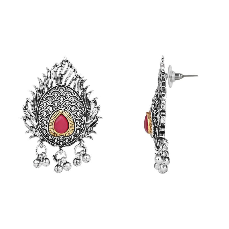 Etnico Ethnic Stylish Silver Oxidised Krishna Murli and Feather Long Necklace With Earring Jewellery Set for Women And Girls (MC152OX)