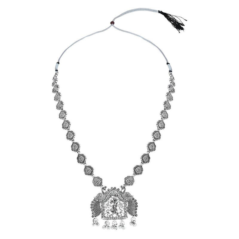 Etnico Ethnic Silver Oxidised Peacock Design Long Necklace Jewellery With Jhumka Earrings Set For Women/Girls (MC156OX)