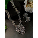 Etnico Ethnic Stylish Silver Oxidised Radha Krishna Design Long Necklace Jewellery Set for Women And Girls (MC164ZW)