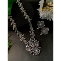 Etnico Ethnic Stylish Silver Oxidised Radha Krishna Design Long Necklace Jewellery Set for Women And Girls (MC164ZW)