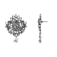 Etnico Ethnic Stylish Silver Oxidised Radha Krishna Design Long Necklace Jewellery Set for Women And Girls (MC164ZW)